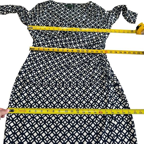 Lauren Ralph Lauren 12 Faux Wrap Dress Black white 3/4 Sleeve Splice Bodice - Picture 4 of 6